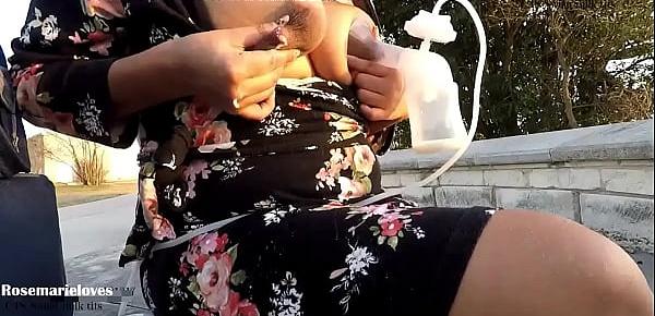  Naughty Milf PUBLIC Breast pumping milk squirting pussy tease HD